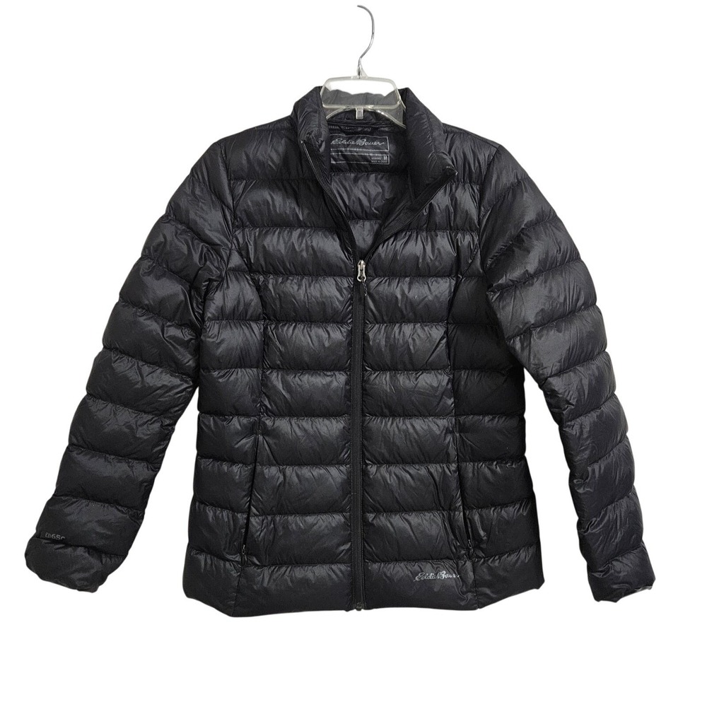 Eddie Bauer Puffer Jacket Womens M Black CirrusLite Down Insulated Full Zip Coat